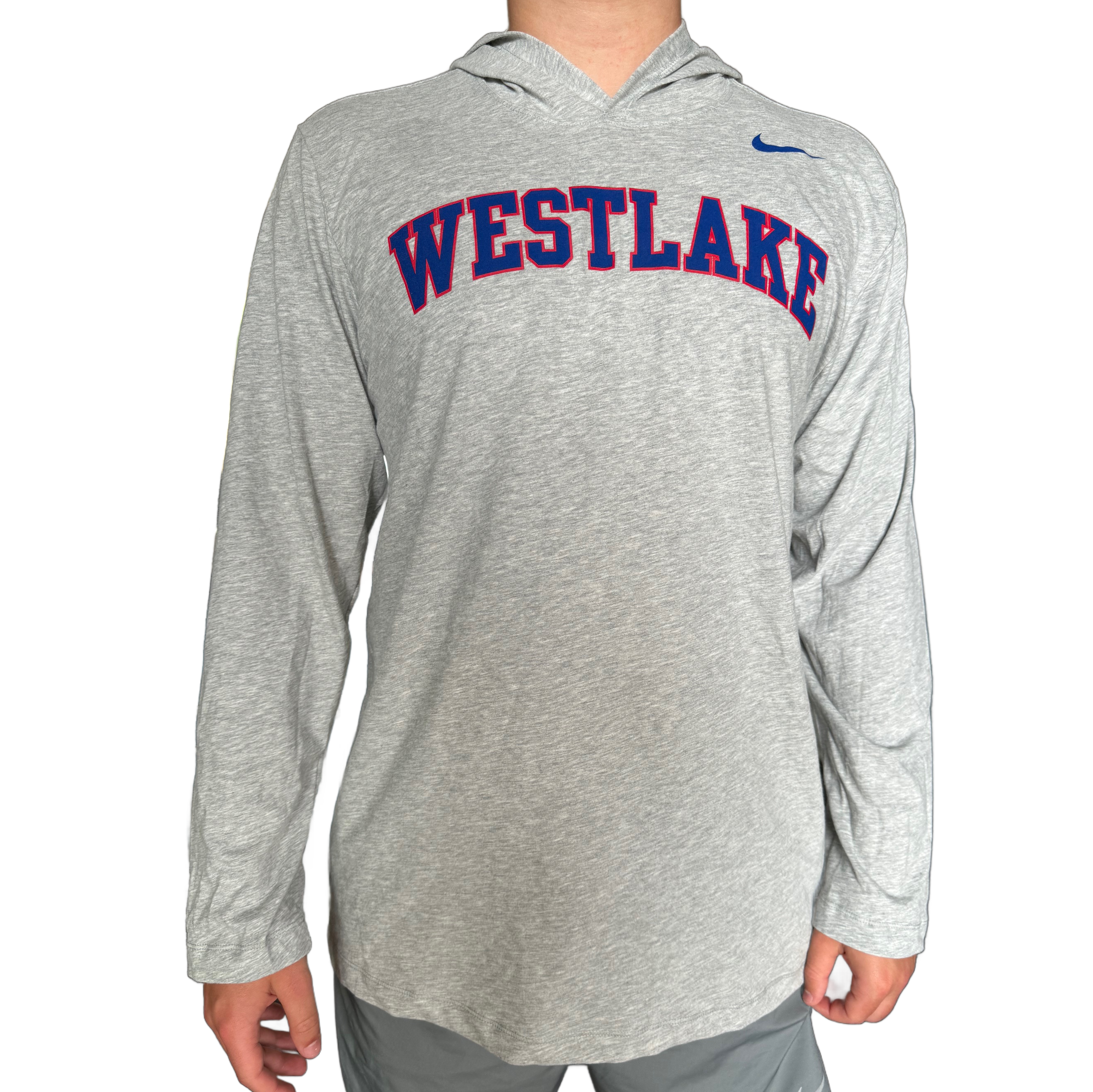 Hoodie Tee Nike LS Dri Fit Cotton in Heather Westlake Chap Store