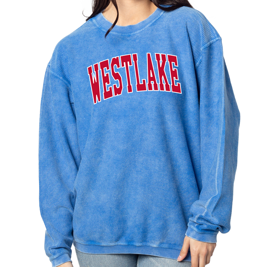 Chicka-d Women's Corded Crew Sweatshirt - Vintage Wash, Distressed NCAA Print, Team Colors, Size Medium